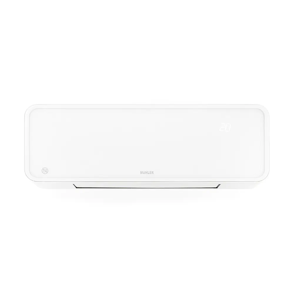 Печка керамична Muhler MCW-2035, 2000W, стенна, стъклен панел, LED дисплей, дистанционно управление, (35946841): Преден изглед на печката
