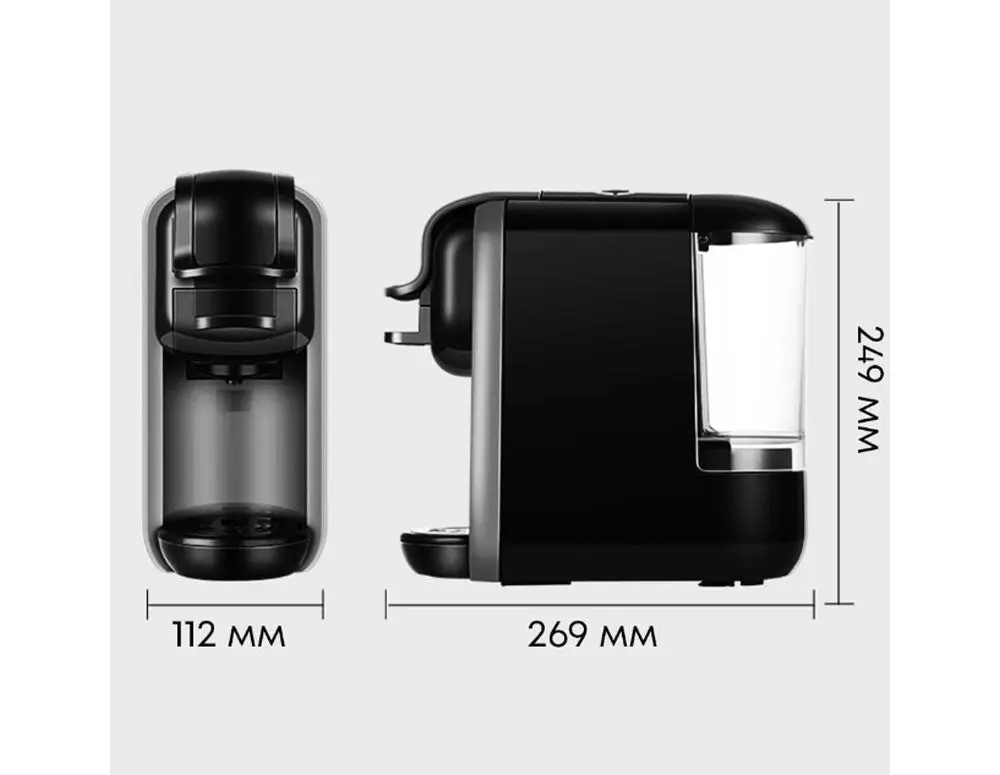 Еспресо машина ZEPHYR ZP 1171 L, За капсули и мляно кафе 3в1, 1450W, 19 бара, Черен, (18362): Размери на еспресо машината