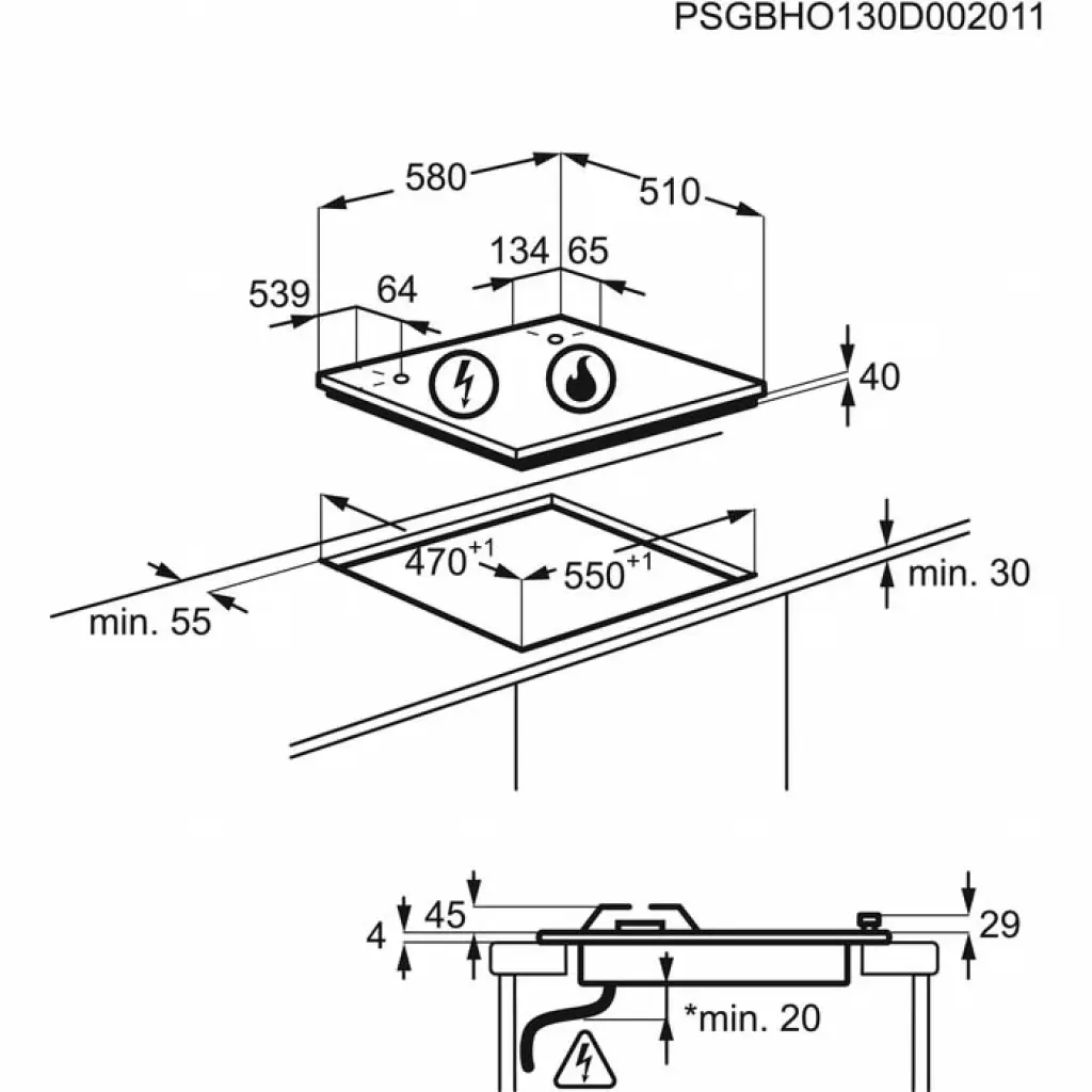 Комбиниран плот за вграждане Electrolux EGE6172NOK, (21639): Схема с монтажни размери