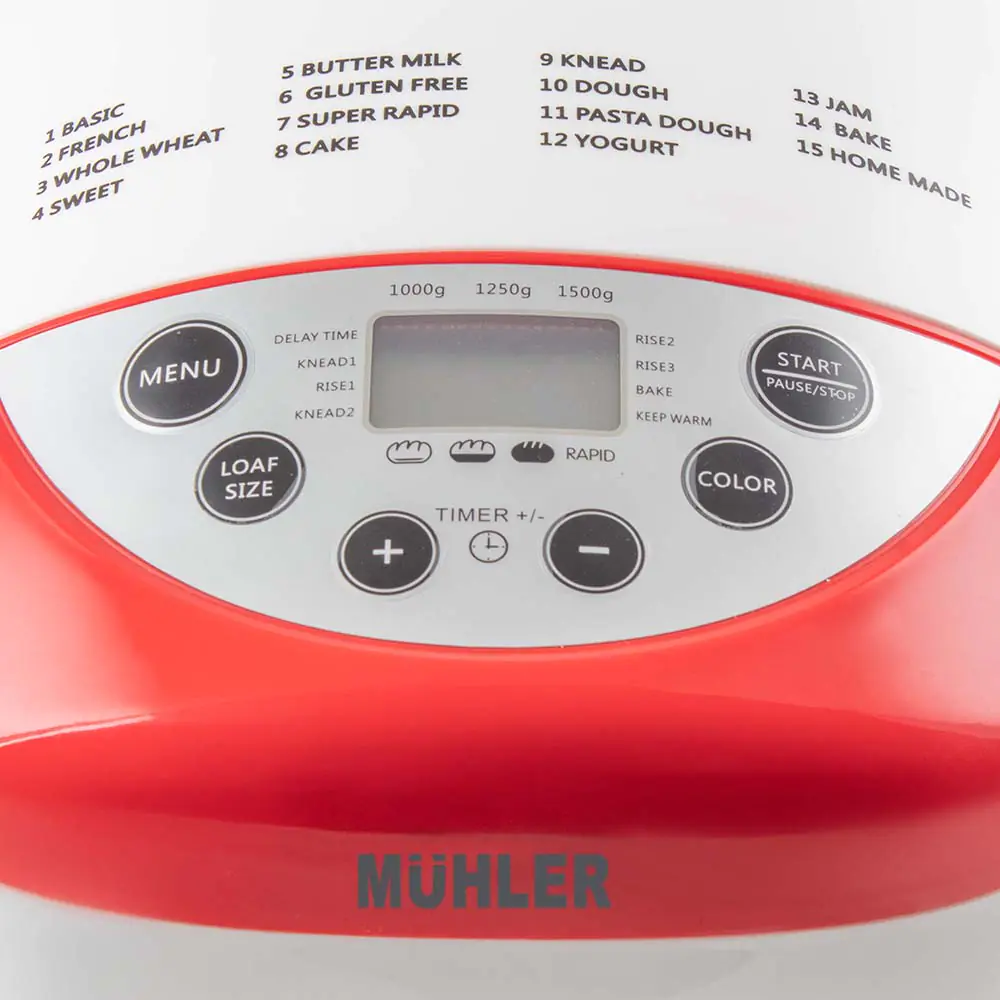 Хлебопекарна Muhler MBM-1502, бял-червен, две бъркалки, (35941221): Панел за управление