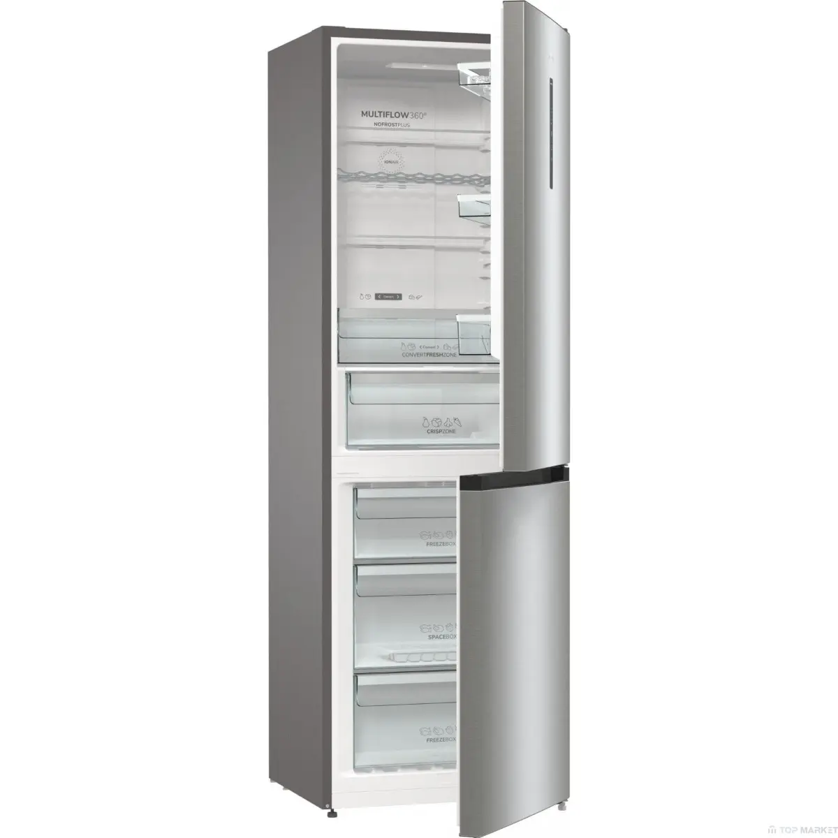 Хладилник с фризер Gorenje NRK6192AXL4, (30013): Вътрешност с отворени врати