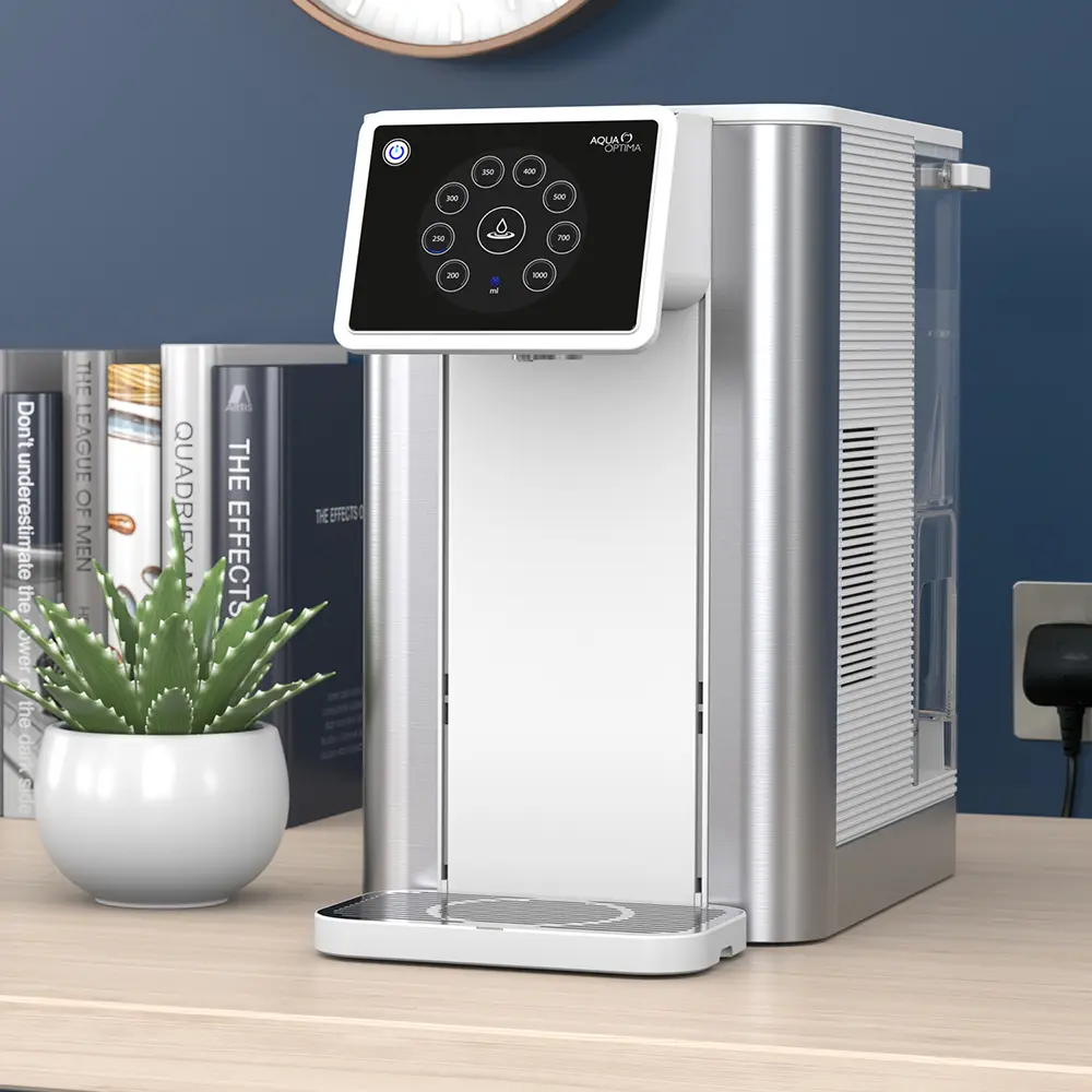 Диспенсър за охладена филтрирана вода Aqua Optima AUC111 с филтър Evolve, 2100W, 3.8 литра, (20583): Диспенсър отпред и отдясно