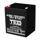 Оловна батерия TED ELECTRIC AGM, 12V, 5Ah, 90/ 70/ 10 1mm, Терминал 2, (35938286)