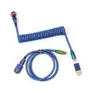 Кабел за клавиатура Keychron Colorful Premium Coiled Cable, USB-C - USB-C, Rainbow Blue, (35936254)