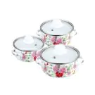 Комплект мини тенджерки PETERHOF PH 15865, 6 части, 0.5/0.75/1.25 литра, Индукция, Емайл, Бял с рози, (18396)