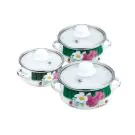 Комплект мини тенджерки PETERHOF PH 15867, 6 части, 0.5/0.75/1.25 литра, Индукция, Емайл, Бял с цветя, (18398)