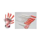 Комплект ножове с поставка ZILNER ZL 5126, 8 части, Точило, Ножици, Неръждаема стомана, Червен, (18390)