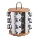 Бурканчета за подправки на стойка Klausberg KB 7552, 12бр. бурканчета, Бамбук и стомана, Инокс/кафяв, (19306)