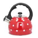 Свирещ чайник Kinghoff KH 1049, 2 литра, Топлоизолирана дръжка, Индукция, Червен на бели точки, (9999KH1049)