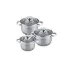 Комплект тенджери HAUS ROLAND, HR-131-4, 3 броя, с капак, ф24, 26, 28см, инокс, мат, (18414)