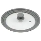 Капак Kinghoff KH 1649, 24/26/28 cм, Стъклен, Силиконов ръб, Универсален, Сив, (13138)