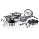 Комплект тенджери и тиган Royalty Line RL-ES2014M, 14 части, Мраморно покритие, Индукция, Сребрист, (11168)