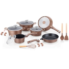 Комплект тенджери и тиган Royalty Line RL-ES2014M, 17 части, Мраморно покритие, Индукция, Меден цвят, (35946352)