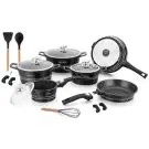 Комплект тенджери и тиган Royalty Line RL-ES2014M Shiny Black, 17 части, Мраморно покритие, Индукция, Черен, (35931007)