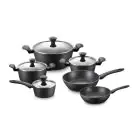 Комплект тенджери и тигани Royalty Line FD10, 10 части, Лят алуминий, Greblon мраморно покритие, Индукция, Черен, (35945593)