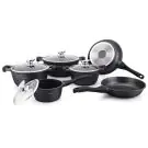 Комплект тенджери и тигани Royalty Line RL-BS1010M, Отливка, 10 части, Индукция, Мраморно покритие, Черен, (12373)