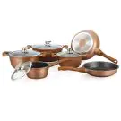 Комплект тенджери и тигани Royalty Line RL-BS1010M, Отливка, 10 части, Индукция, Мраморно покритие, Меден цвят, (11179)