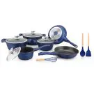 Комплект тенджери и тигани Royalty Line RL-BS1010M, Отливка, 10 части, Индукция, Мраморно покритие, Син, (35922840)