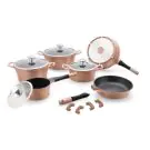 Комплект тенджери и тигани Royalty Line RL-ES1014M Copper, Отливка, 14 части, Индукция, Мраморно покритие, Меден цвят, (12930)