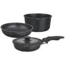 Комплект съдове за готвене Klausberg KB 7858, 5 части, Стъклен капак, Универсална дръжка, Мраморно покритие, Индукция, Черен, (35930876)