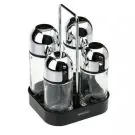 Комплект за дресинг Kinghoff KH 1647, Оливерник, Солница и пиперка, Стъкло, Стойка, Черен, (15640)