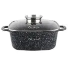 Квадратна тенджера Goldmann GM-1228, 6.5L, 28см, Мраморно покритие, Индукция, Черен, (20790)