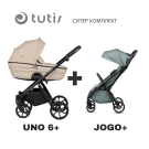 Tutis UNO 6+ бебешка количка 2в1 180 Beige + JOGO+ mint, (35948392)