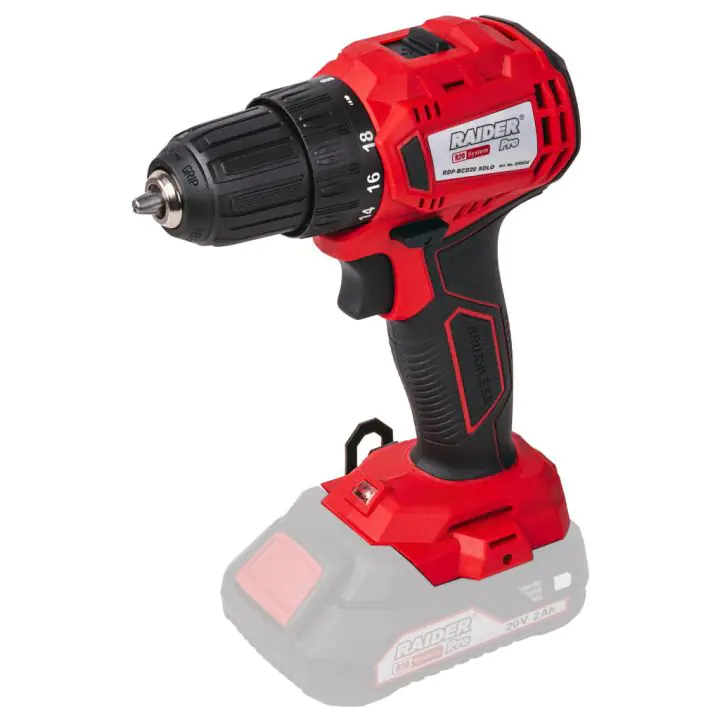 R20 Бормашина безчеткова 2-ск. 10mm 35Nm Solo RAIDER PRO RDP-BCD20, (35930135)