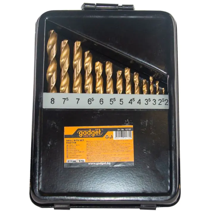Свредла за метал 13бр ø2.0-8.0mm к-т HSS + TIN мeтал.кут. GADGET, (35925516)