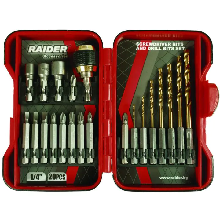 Накрайници и свредла 1/4" 20 бр. К-т RAIDER, (35925636)