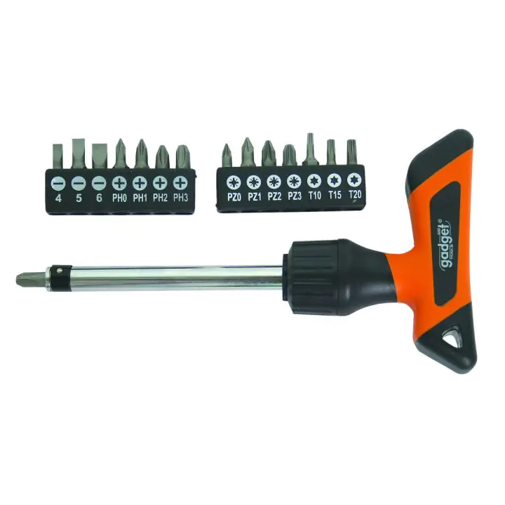 Отвертка-тресчотка Т с накрайници к-т 16 части GADGET, (35926219)