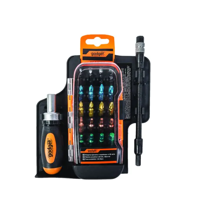 Отвертка-тресчотка с цветни накрайници к-т 26 части GADGET, (35926221)
