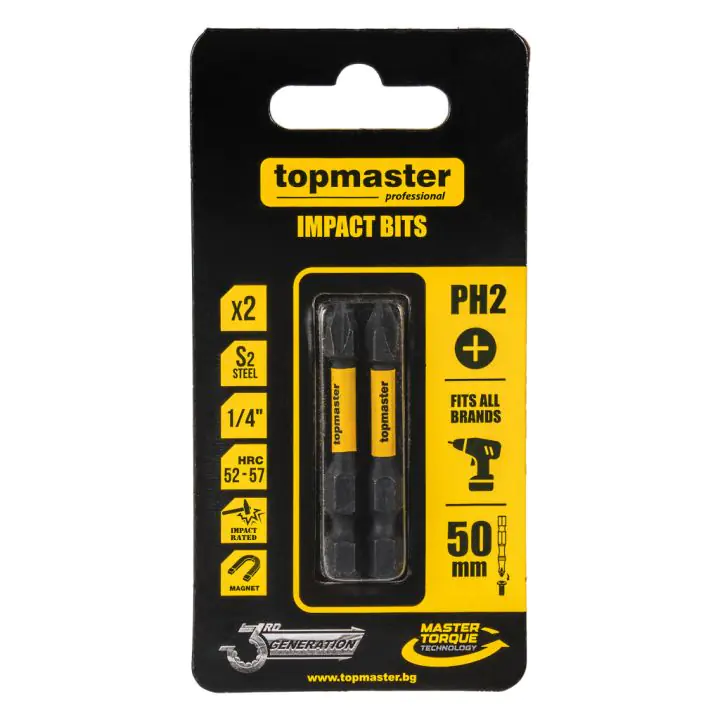 Накрайници ударни 50мм PH2, 2 бр. Topmaster Professional, (35930178)