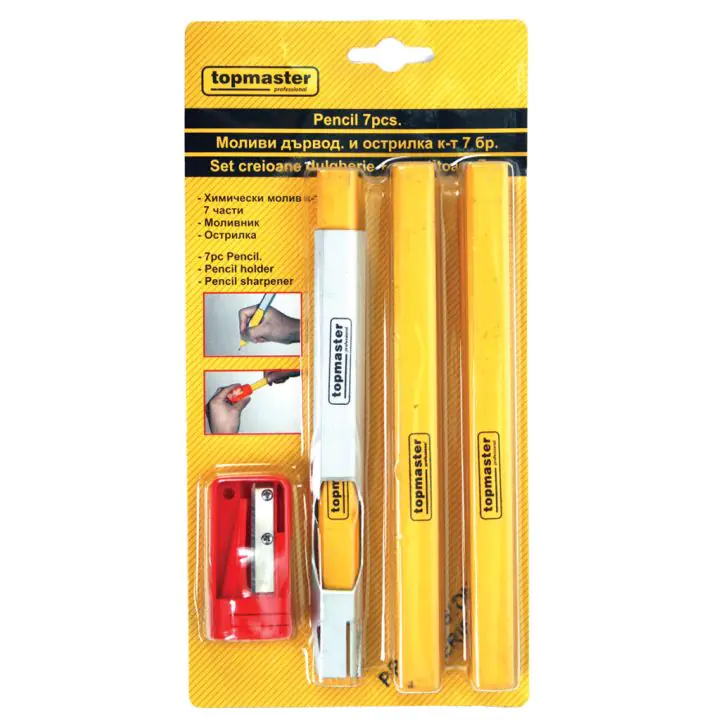 Моливи дърводелски и острилка к-т 7бр Topmaster Professional, (35928628)