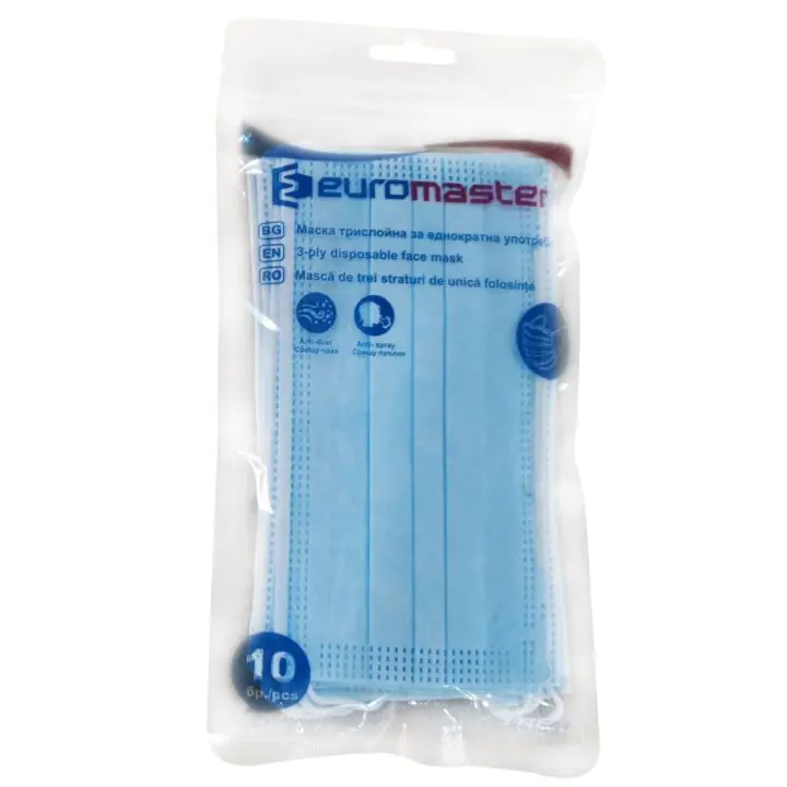 Маска трислойна еднократна к-т 10 бр. EM TopStrong, (35928771)