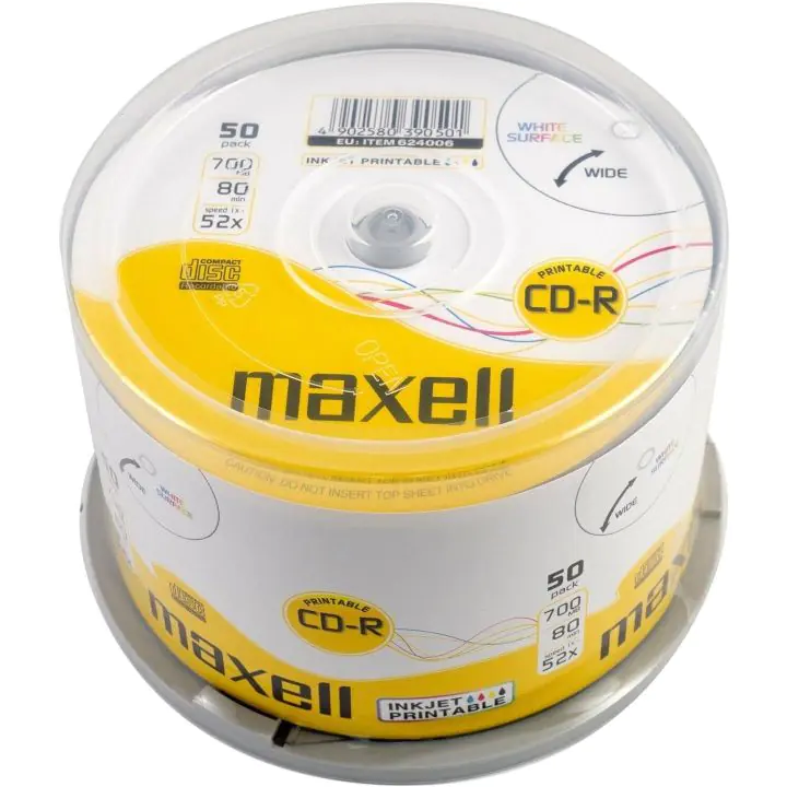CD-R80 MAXELL 50 pk PRINTABLE 52 speed cake box, (35933627)