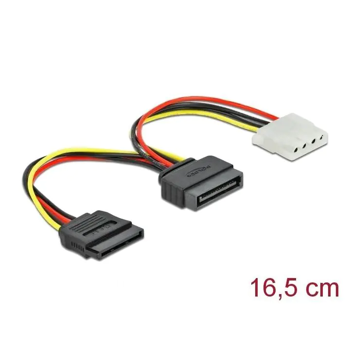 Кабел DeLock SATA 15 pin мъжко към Molex 4 pin женско + SATA 15 pin женско, (35934730)