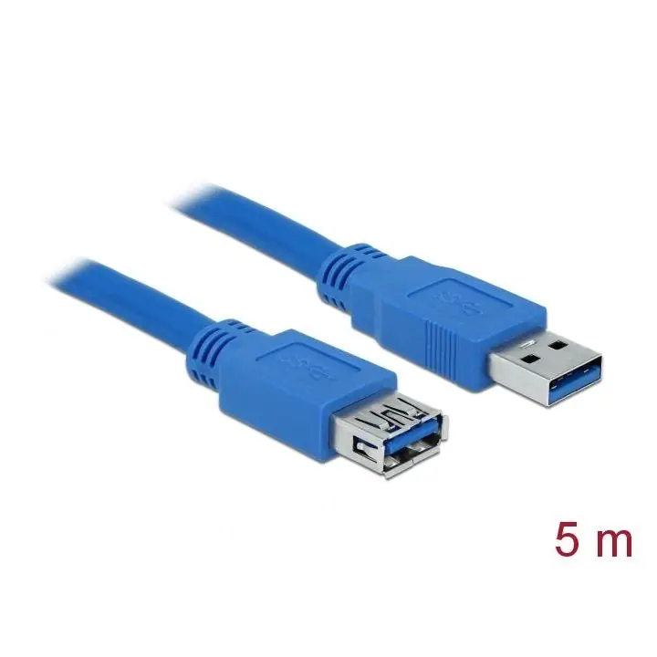 Удължителен кабел Delock USB-A мъжко - USB-А женско, 5 м, Екраниран, Син, (35937538)