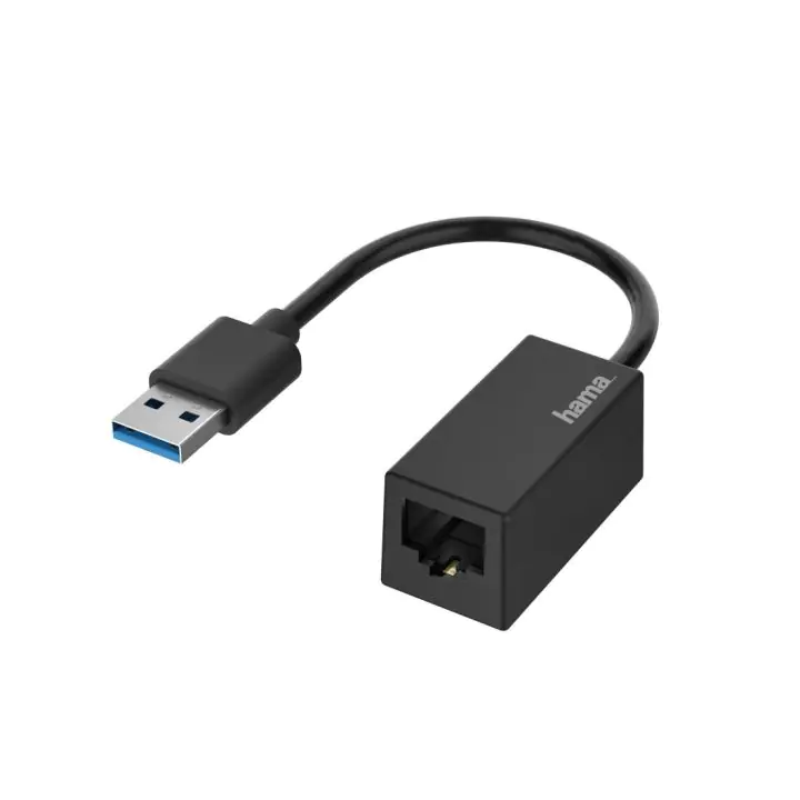 Мрежов адаптер HAMA, USB-A мъжко - RJ-45 женско, Gigabit, Черен, (35935354)