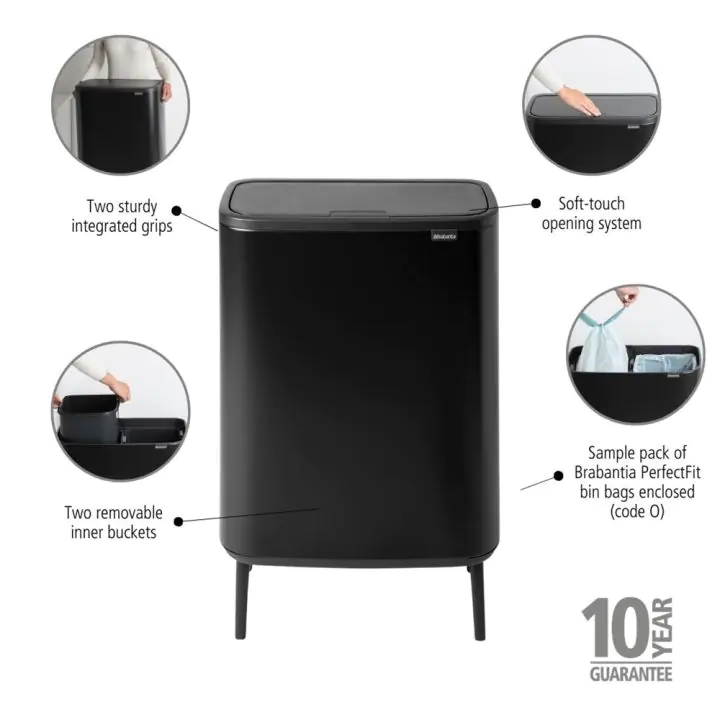 Кош за смет Brabantia Bo Touch Hi 2x30L, Matt Black, (35941639)
