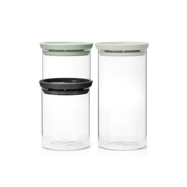 Буркани комплект Brabantia Stackable 0.3L+0.6L+1.1L, Light Grey/Dark Grey/Jade Green, 3 броя, (35942470)