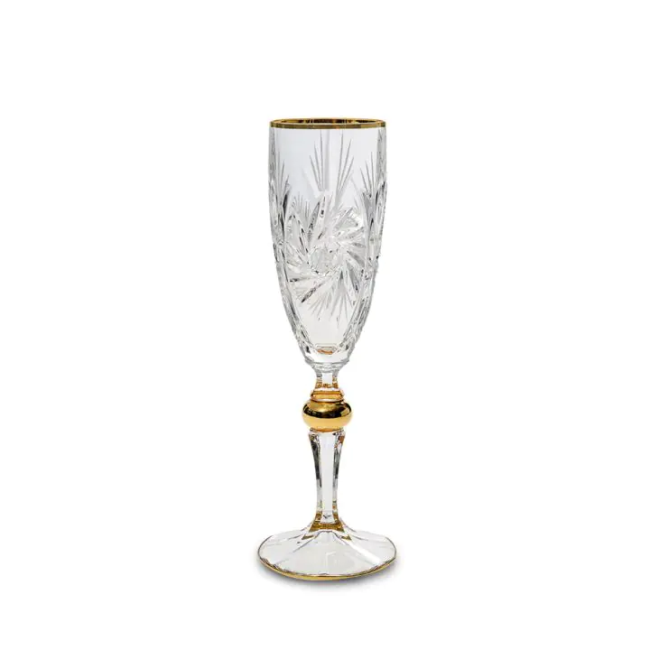 Чаша за шампанско Bohemia 1845 Pinwheel Matt Cut and Gold 180ml, 6 броя, (35946776)