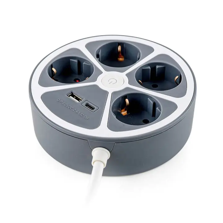 Разклонител кръг Muhler с ключ, 4 гн. ,2X USB порта тип А и C, (35942648)