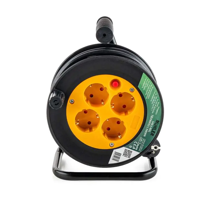 Удължител Muhler с макара и 4 гнезда, 1.5mm2, 15.0m дължина, (35942665)