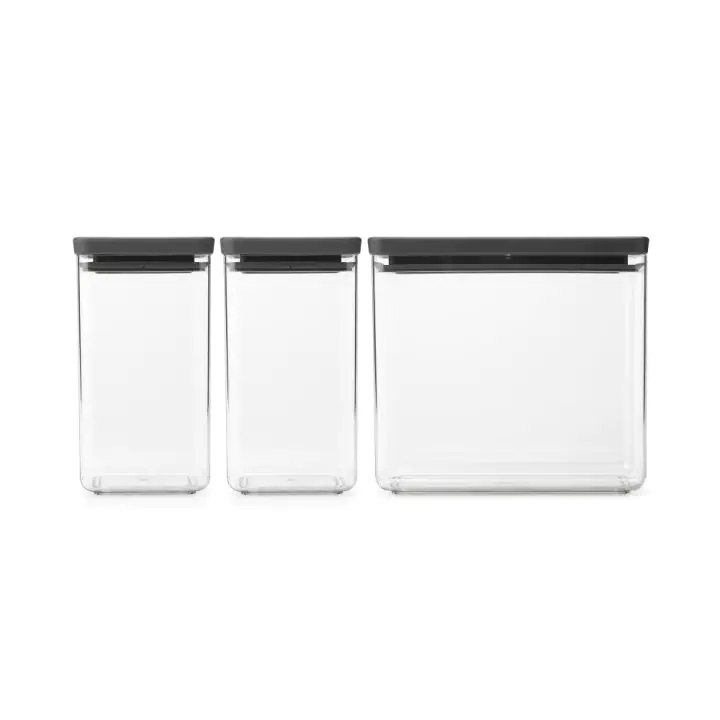 Кутии за съхранение на продукти комплект Brabantia Tasty+ Stackable 2x1.6L+1x3.5L Dark Grey, (35944312)