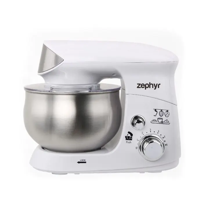 Планетарен миксер с иноксова купа ZEPHYR ZP 1115 R, 700W, 3.5 литра, 6 степени, Приставки, Бял, (18515)