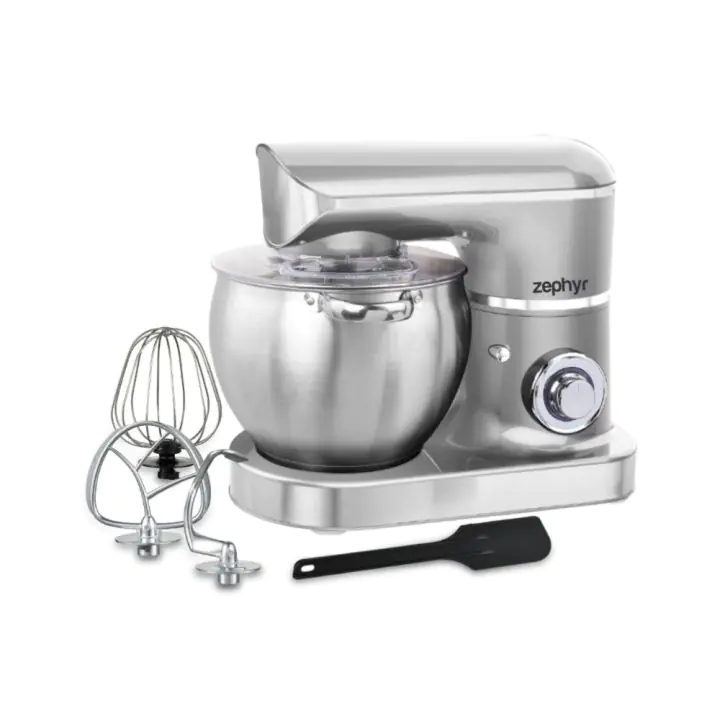 Планетарен миксер с иноксова купа ZEPHYR ZP 1115 T, 1500W, 8.5 литра, 6 степени, Приставки, Сребрист, (18516)