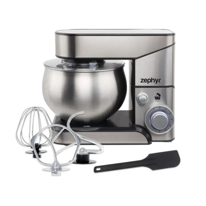 Планетарен миксер с иноксова купа ZEPHYR ZP 1115 U, 1000W, 5 литра, 6 степени, Приставки, Стомана, Сребрист, (18517)