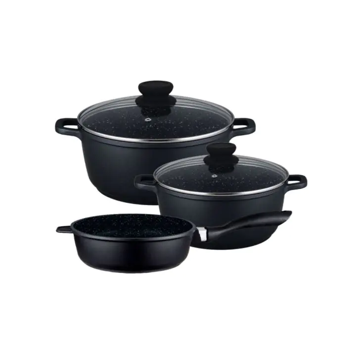 Комплект тенджери и тиган ZEPHYR ZP 4318 M5, 5 части, Мраморно покритие, Индукция, Черен, (18402)