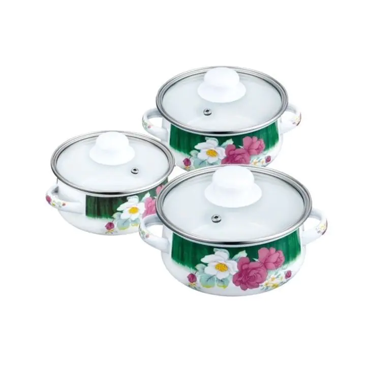 Комплект мини тенджерки PETERHOF PH 15867, 6 части, 0.5/0.75/1.25 литра, Индукция, Емайл, Бял с цветя, (18398)